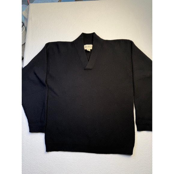 Vintage Eddie Bauer 100% Wool Sweater Black Ribbed Knit Pullover Size M - Picture 1 of 6